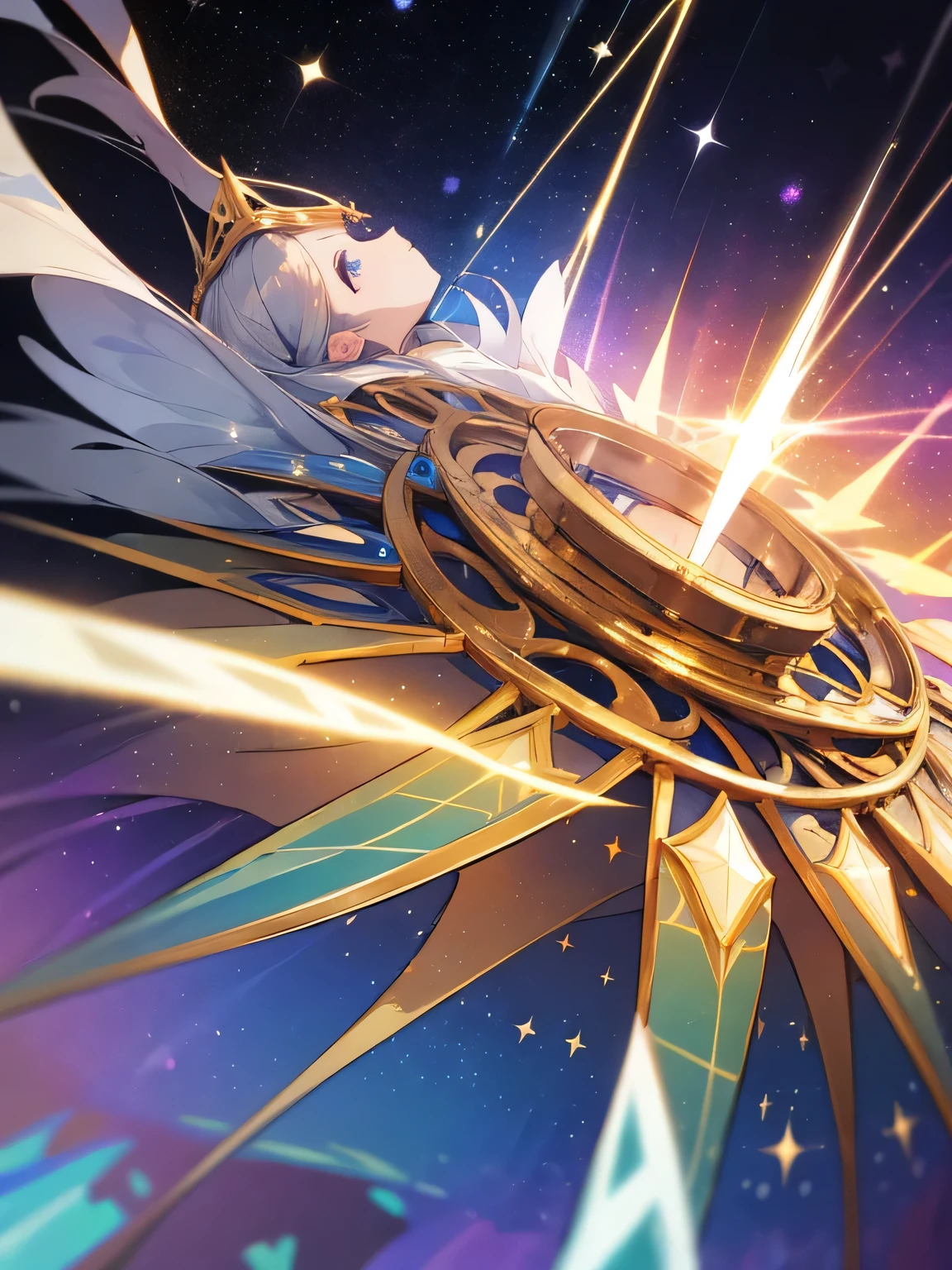 no humans,Gold, white, blue and silver, kaleidoscope, aurora revolution, beautiful light, divine background,