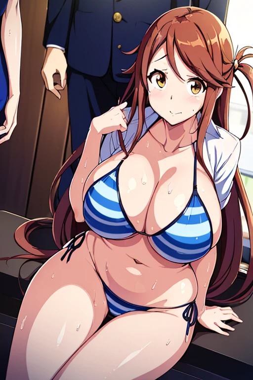 (masterpiece, Highest quality:1.2), One girl, alone, Casual wear, Private Server, Long Hair, Long twin tails, Both sides up, Sweat, hot, Hot body, Heavy breathing, hot視線, 白い生地の布はSweatで濡れて透けている,
enormous breasts, (((Very large and saggy breasts))), 服や下着のFrom above判るほど硬く尖って勃起した乳首と濡れて開いた膣の穴, (((The underwear is a blue and white striped bikini that looks like a micro bikini., Absolutely no panties or shorts are worn or removed, I don't wear pants or hot pants.))), (((She spreads her legs wide open to reveal her wet vaginal opening and labia majora, boldly spreading them wide with the fingers of both hands., When I rub the clitoris and open the vaginal hole with my fingers, love juice and cream spurt out.))), A mouth showing white front teeth and a mouth laughing out loud, How to talk to someone, In the room, Nana's Bedroom,
A secret room specially prepared for sexual satisfaction within the station building, The shelves with doors are々There are a variety of adult goods on display, including dildos and aphrodisiac lotions.,
(((服や下着のFrom above判る勃起した乳首))), The underwear is a micro bikini design, which is a bra with little fabric, and is worn as blue and white striped bikini pattern underwear., (((Striped bikini panties are either off or not worn))),She is wearing a pleated white miniskirt, Open shirt, Her clothes are only open from her lower breasts to her cleavage..
Heavy breathingで擦り寄ってくる, A tissue box and a pile of condoms are on a nearby desk.,
From before, From above, She sits on the desk and spreads her legs wide, and has intense piston movements and a huge with her long and thick monster cock in a mating press sex session.,
She lifts her skirt with one hand to show her underwear, blushes, and looks at the viewers with a dazed look.,
break indoors, break anal sex, monster cock anal sex, break (masterpiece:1.2), Highest quality, High resolution, unity 8k wallpaper, (figure:0.9), (Beautiful attention to detail:1.6), Highly detailed face, Perfect lighting, Highly detailed CG, (Perfect hands, Perfect Anatomy),