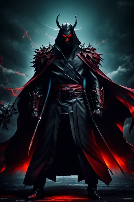 A demonic man surrounded by a dark fighting spirit.。