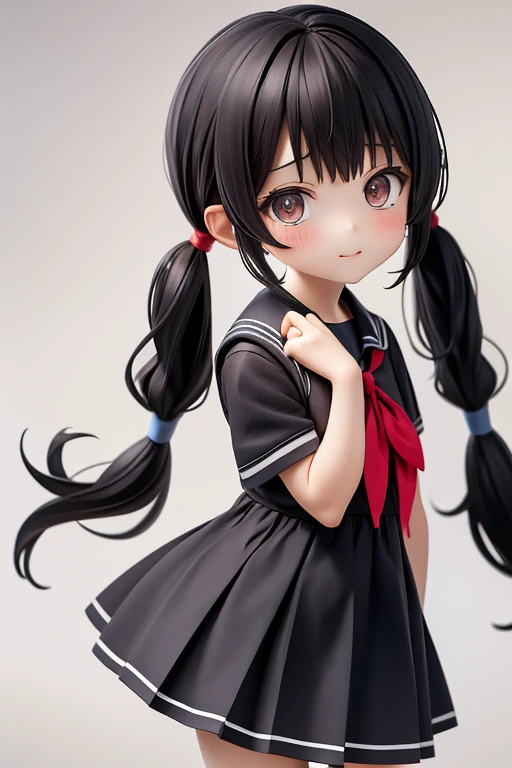 Young girl,,Primary school students,Wear a dress,Black Hair,Long Hair, Low twin tails
