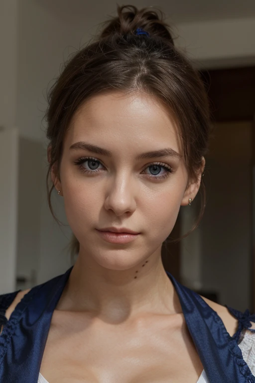 1 fille, Cheveux Longs, Seins, Cheveux Bruns, Yeux bleus, Boucles d'Oreilles, Résolution Haute, Anatomie correcte, Details,
