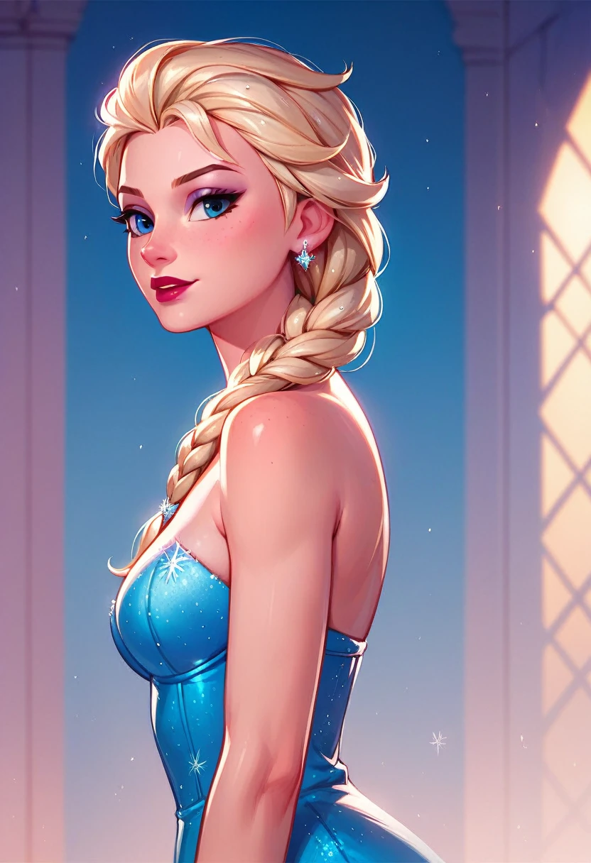 score_9, score_8_up, score_7_up, score_6_up, 1girl, solo, elsa (blonde hair, braid:1.1), fashionable, cinematic lighting.