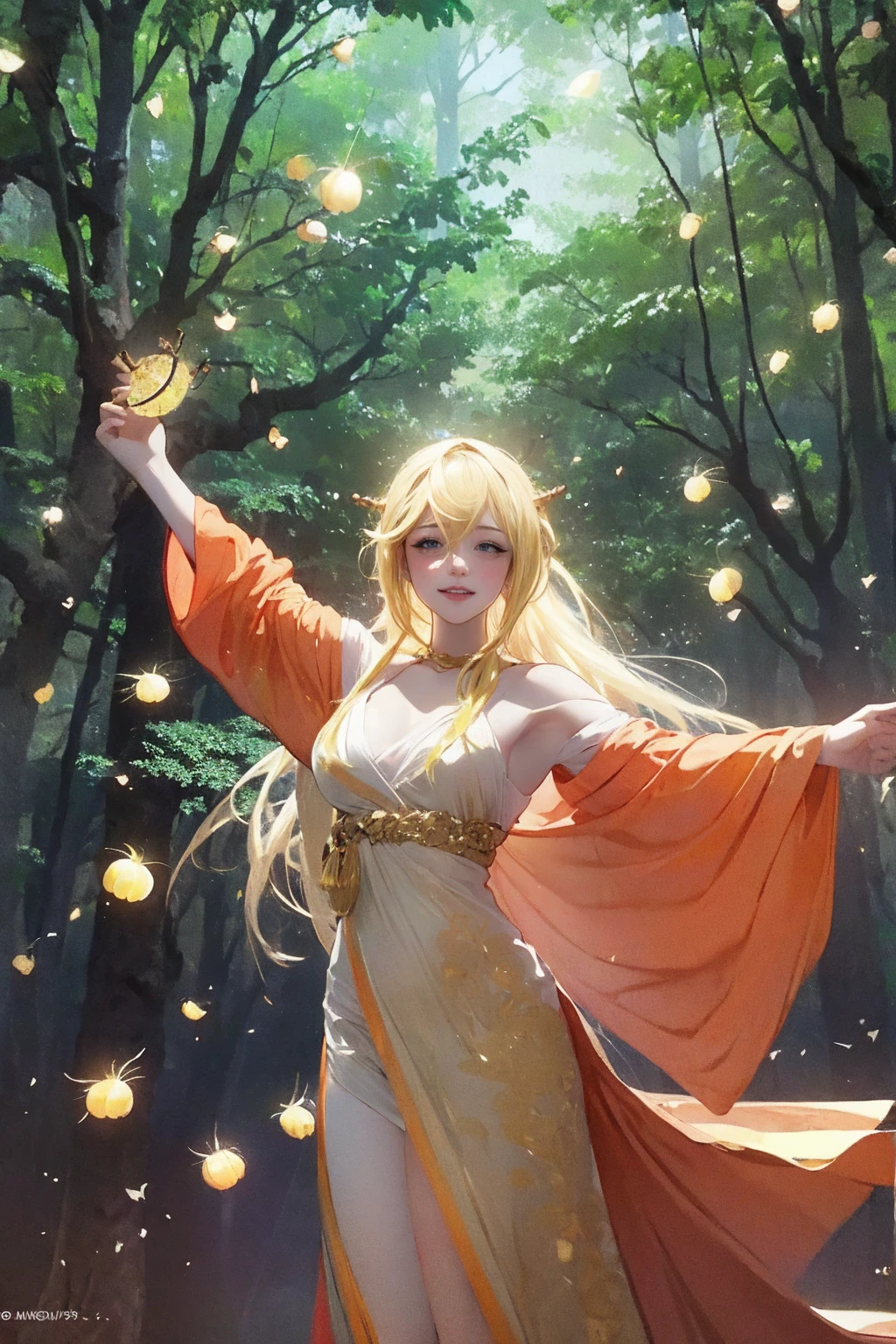 1 girl, ,,Simple smile, High-definition images, A woman, Her hair is decorated with glowing fireflies, There is a charming light in the eyes. Wearing a robe woven from moonlight, She stood in a mysterious forest，The trees come alive. on site, Bathed in the ethereal light of fireflies, Captured in an enchanted forest art style., (masterpiece, best quality, Official Art,Intricate details:1.2)，Bikini，underwear，，Ketone bodies are looming