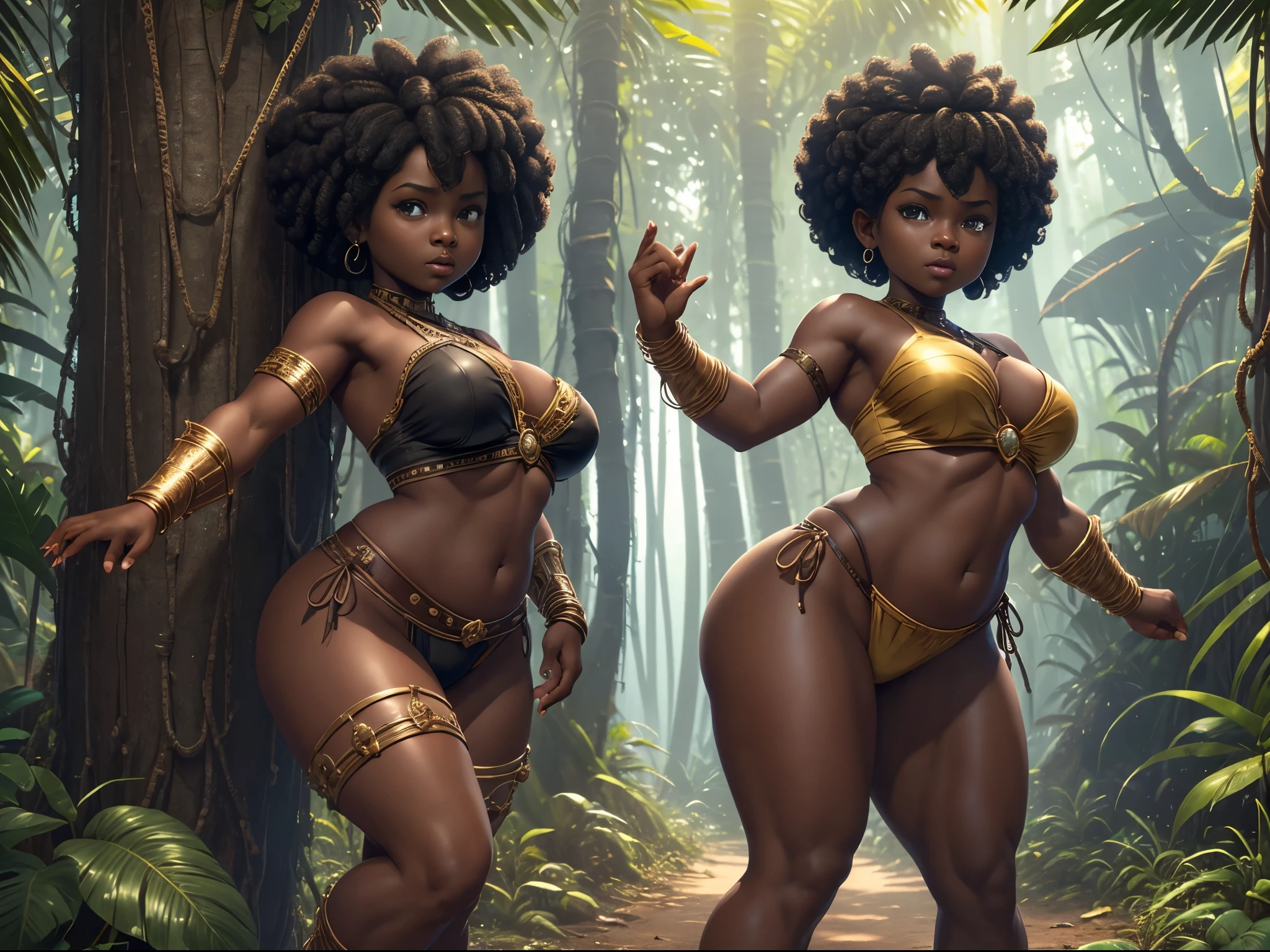HD, dark skinned, young female, age 8, humanoid, honey, black afro hair, Jackie Parris, ((((Jackie Parris)))), full body cgsociety, 3 d character art, full character body, detailed full body concept, stylized character, erotica, ((young girl, 1girl, age 8)), ((complex detailed background, jungle, outside)), erotica, full body, sexy, loincloth, barefoot, wide hips, jungle, midget, thicc body, thicc, chubby, wide hips, small breasts, amazon, action pose, four arms