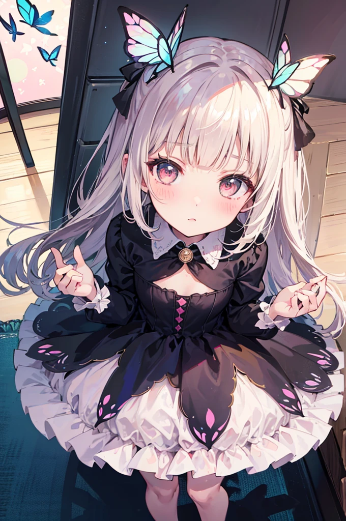 masterpiece, Best Quality, High resolution, hmnad, Black Veil, Garter Straps, Black Dress, black thighhighs, black gloves, Hair Ribbon, gothic, criss-cross halter, bare shoulders, frills, rose, ribbon, Multicolored Hair, ,(vulgarity:1.1),(fucked silly:1.1),(steam:1.1),(wet:1.1),(trembling:1.1),smile, (Sharp eyeliner, Eyeshadow, Detailed eyes:1.1),(close up:1.3),bedroom,,Get on all fours、With your buttocks raised high,small breast,