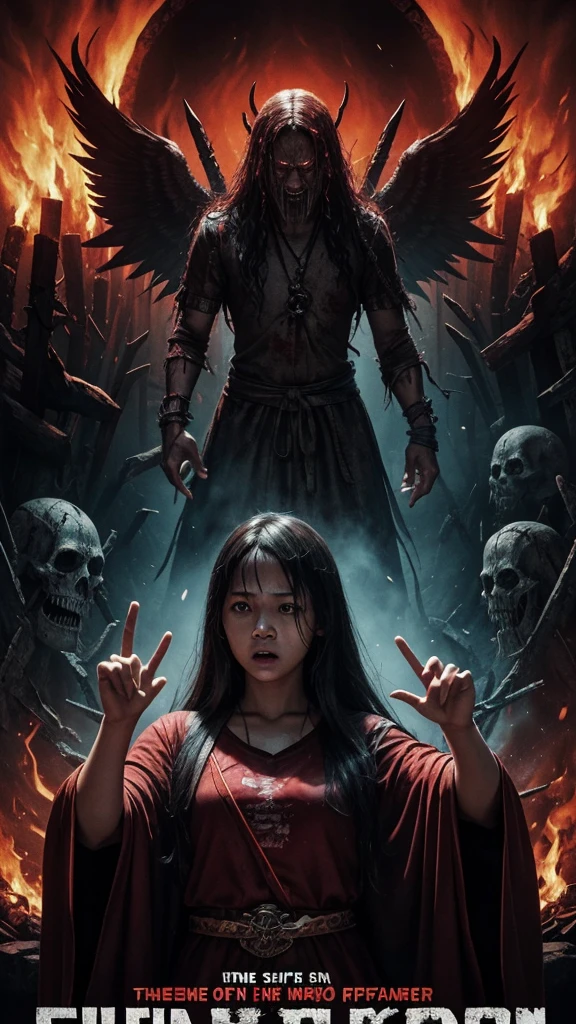 movie poster for supernatural horror mockumentary found footage,(incantation),official poster, official poster artwork, horror mockumentary found footage, horror poster, poster artwork, full poster, character poster, poster, poster cover art, horror movie, poster art  promotions, Taiwanese horror films, a number of students searching for a cursed village, film posters, scary and tense documentation, breaking taboos and forbidden things, strange spell symbols, cursed rituals, ritual sacrifices, scary supernatural terror, cursed statues of worship, film posters, film posters  Taiwanese horror, 2022 movies