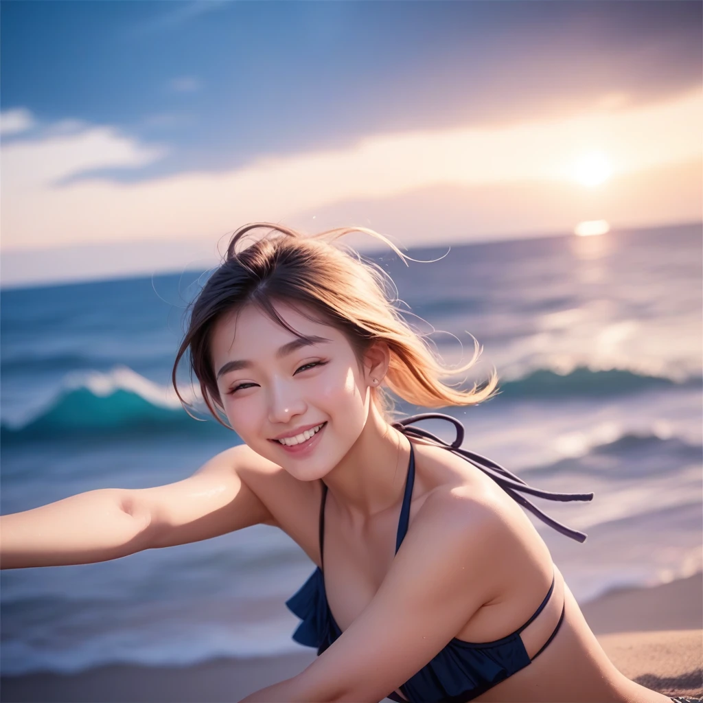 score_9, score_8_up, score_7_up, 32k,masterpiece, best quality, ultra HD quality details, RAW photo, japanese girl, 1 girl, 18years old, bikini, ocean, beach, happy, delightful, in the afternoon, kawaii, cute, beautiful, sunlight
