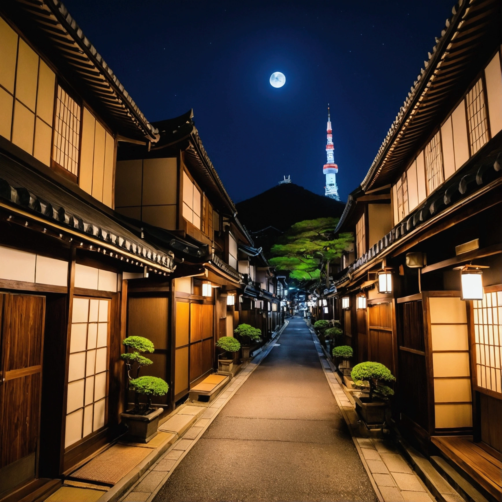 Arabic style view of a street with a clock and buildings in the background, Japan Deeper Journey Exploration, Japanese cities at night, Japan Streets, Japan at Night, Japanese cities, Japanese Street, Kyoto japan setting, Kyoto, Ancient Japanese architecture, Or Japan, Kyoto inspired, Japan Tourism, in a Japanese Street at night, Japanese Temples, Japanese Village