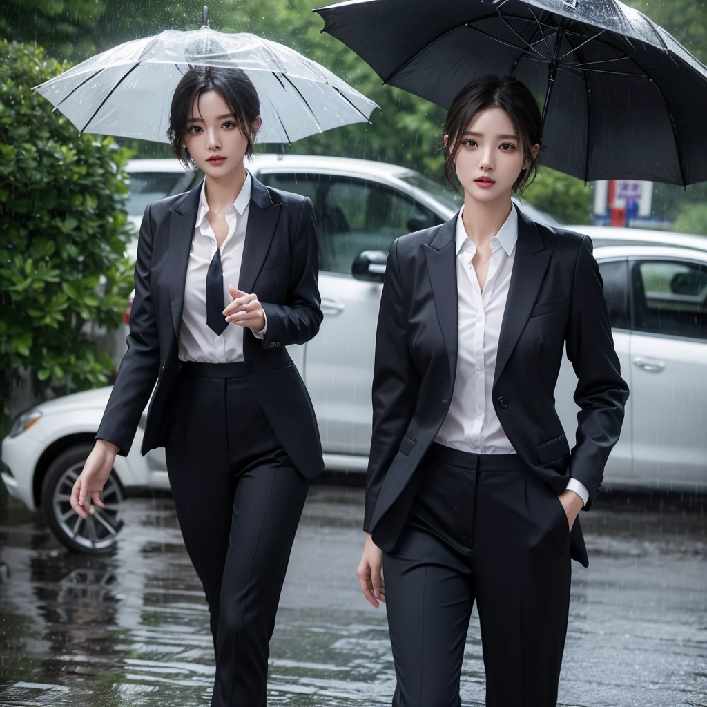 The umbrella is not in the picture.、No umbrella、No umbrella、Beautiful woman getting wet in the rain、A beautiful woman without an umbrella、typhoon、No umbrellaで水に濡れる、Beautiful woman in the rain、雨で濡れたBeautyOL、Detailed face、Realistic、beautiful girl、Beauty、Office Lady Uniform、beauty、Beautiful woman、Narrow waist、Handsome woman、Tight pants look、suit、Sexy pose、タイトなsuitパンツ、雨で濡れたsuit、Wet shirt、See-through shirt、Shot in heavy rain、See-through underwear