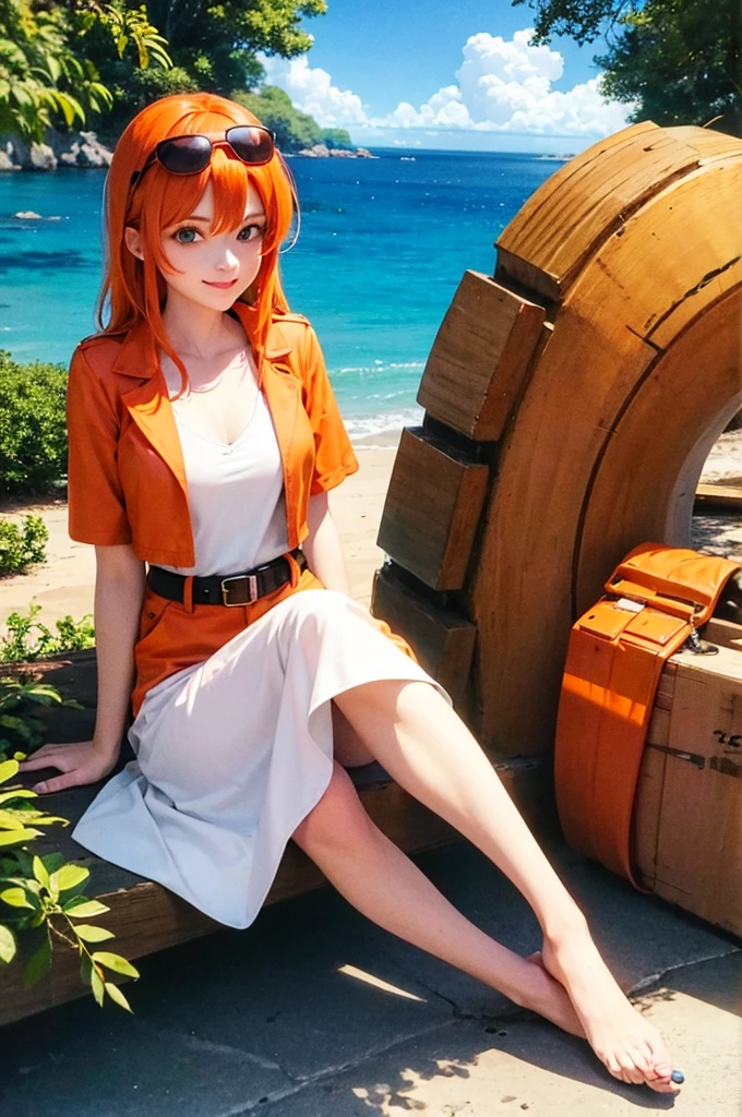 Orange Hair Medium Hair Light blue eyes sunglasses Beauty Bright smile