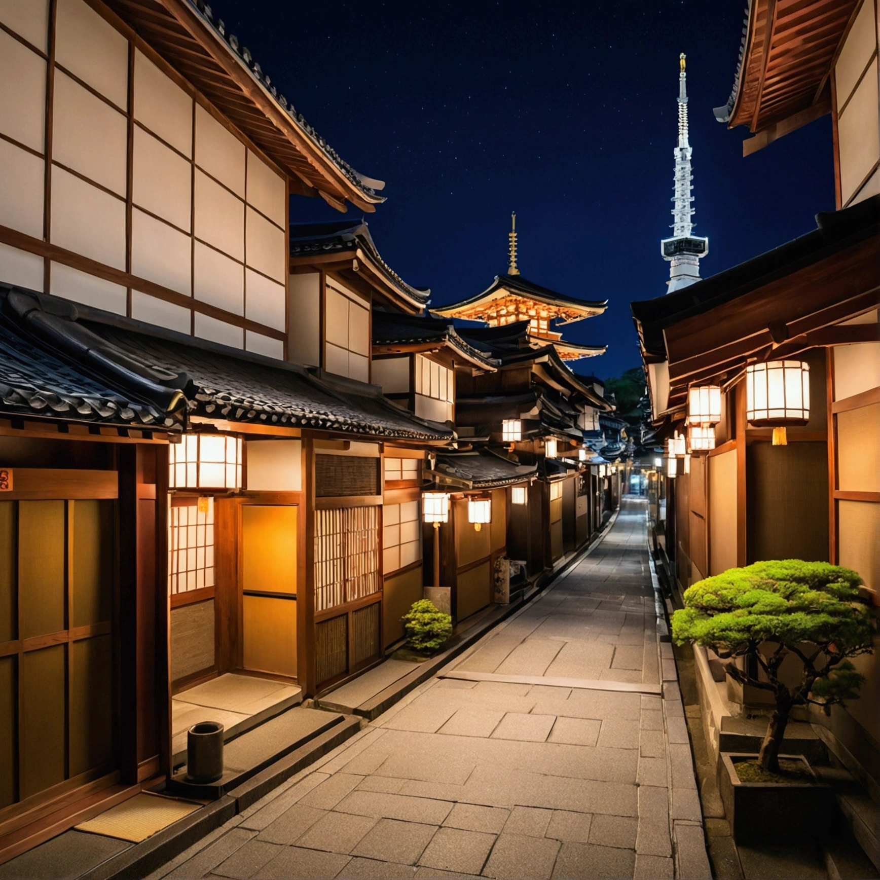 Arabic style view of a street with a clock and buildings in the background, Torii Kiyomasu's painting, Shutterstock, Ukiyo-e, Japan Deeper Journey Exploration, Japanese cities at night, Japan Streets, Japan at Night, Japanese cities, Japanese Street, Kyoto japan setting, Kyoto, Ancient Japanese architecture, Or Japan, Kyoto inspired, Japan Tourism