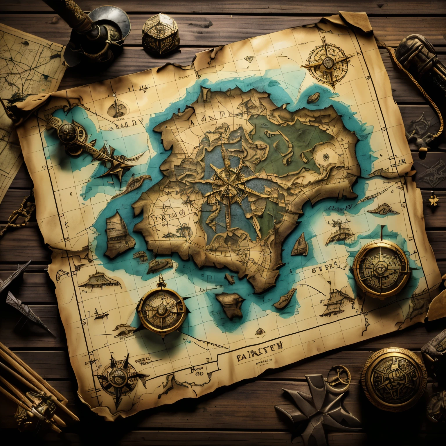 arafed map of a pirate island with a compass and other items, fantasy world map, detailed fantasy map, d&d style fantasy map design, fantasy maps, fantasy map, ancient fantasy regional map, fantasy cartography, battle map prop, extremely detailed d&d map, map of fantacy world, an isometric fantasy map, ancient map, map patreon