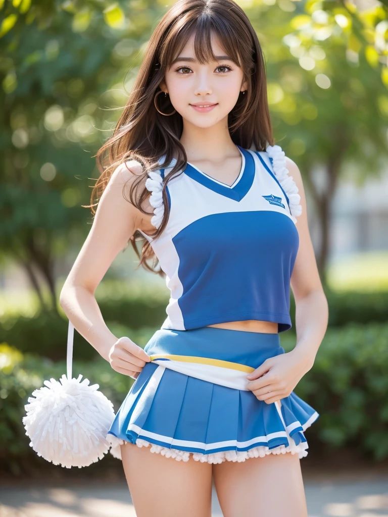 masterpiece、超High resolution、well done!、チアリーダーコスチュームを着てSitting on my 75 year old grandfather's lap、she has a very cute face and a young figure like an idol.々A 20-year-old Japanese woman with unique features、Gentle and cute、A kind smile、she'Belongs to the cheerleading team、Cheerleader uniforms are bikini type、Sitting on my 75 year old grandfather's lap large size bust、whole body、RAW Photos、Genuine、High resolution、Life、No copyright notice