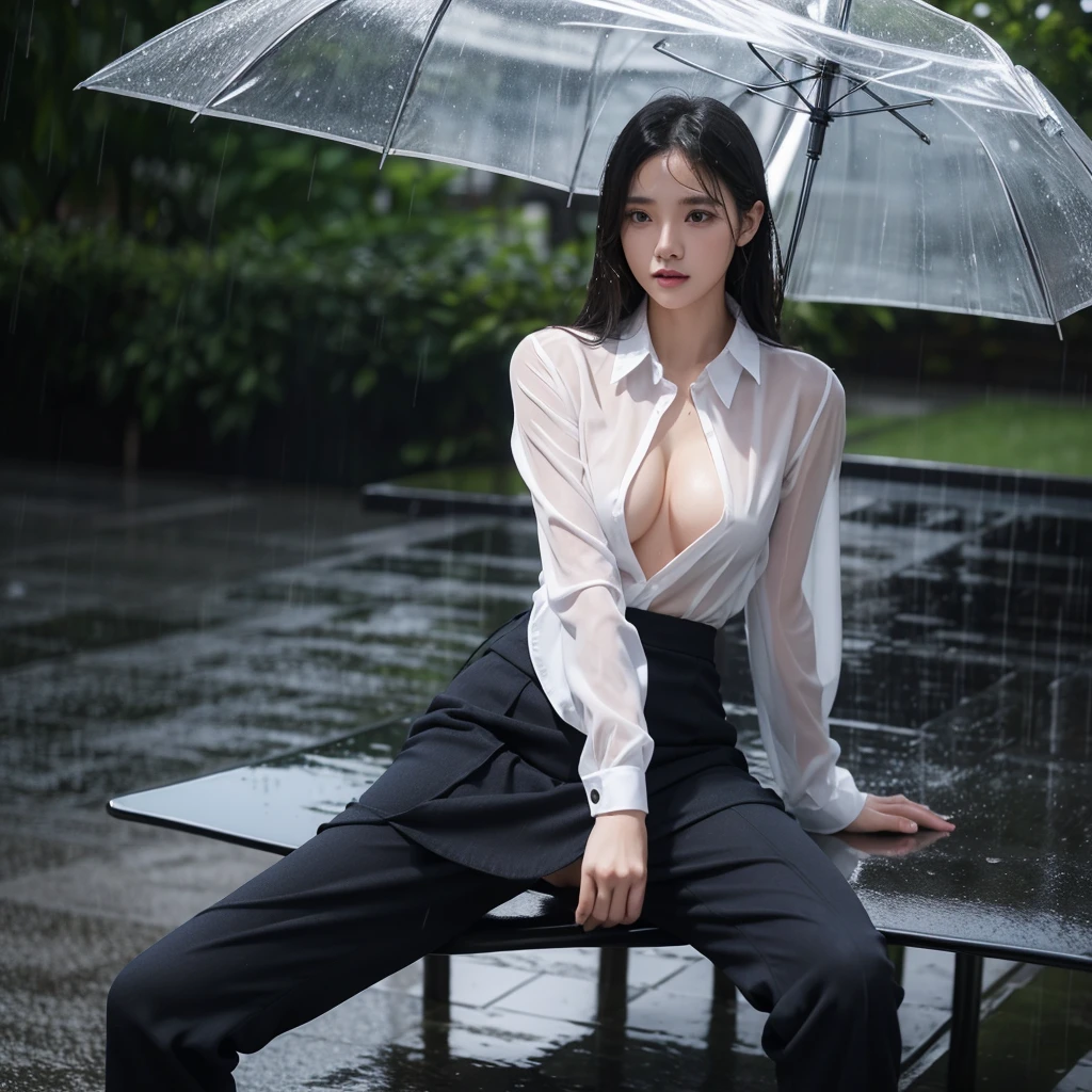 mini skirt、Leg spread、Hair getting wet in the rain、Transparent shirt、Beautiful woman getting wet in the rain、typhoon、Get wet without an umbrella、Beautiful woman in the rain、雨で濡れたBeautyOL、Detailed face、Realistic、beautiful girl、Beauty、Office Lady Uniform、beauty、Transparent nipples、Beautiful woman、Narrow waist、Handsome woman、Tight pants look、suit、Sexy pose、タイトなsuitパンツ、雨で濡れたsuit、Wet naked shirt、See-through shirt、Shot in heavy rain、Naked shirt