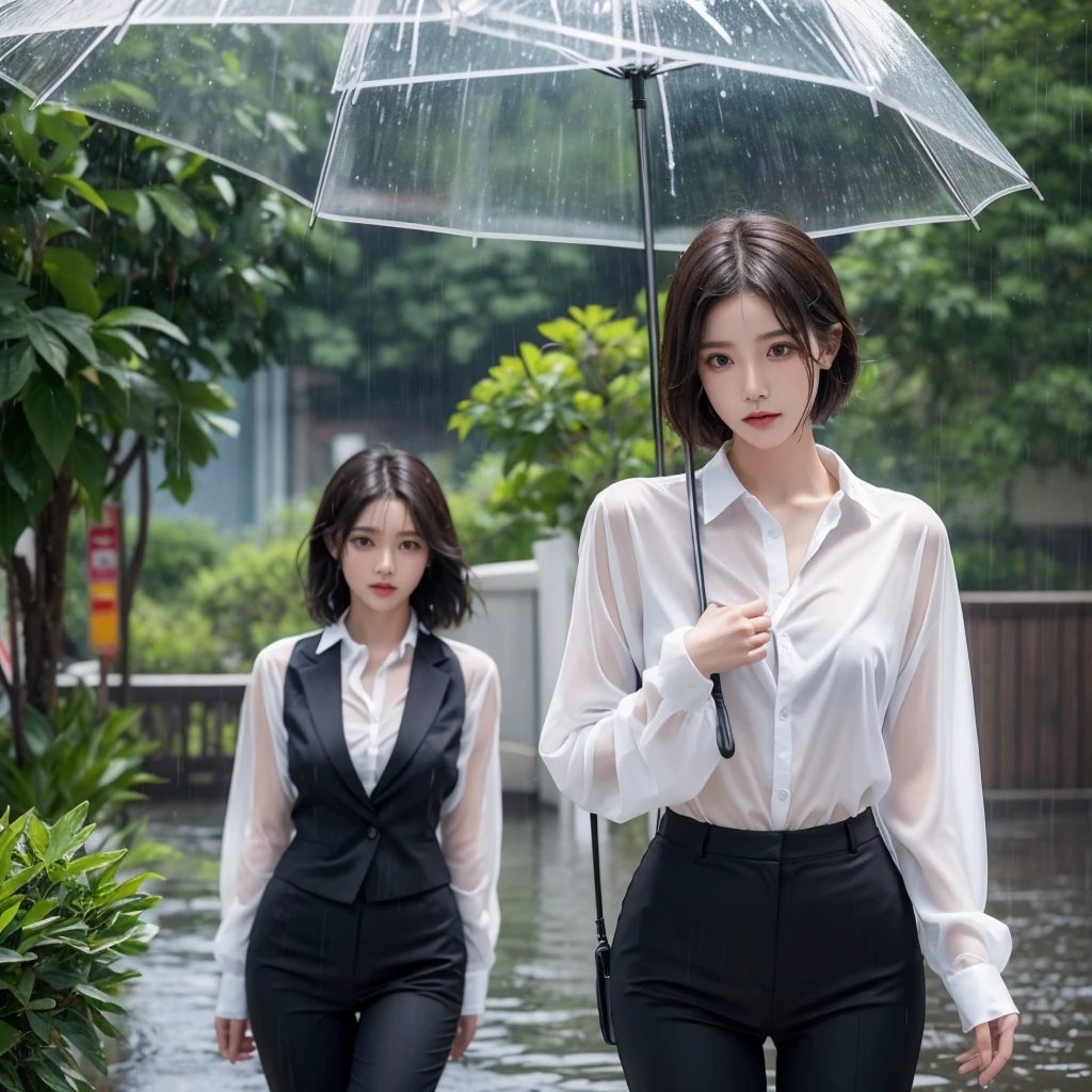 exy pose、Hair getting wet in the rain、Mr.々Hair style、Short Hair、Transparent shirt、Beautiful woman getting wet in the rain、typhoon、Get wet without an umbrella、Beautiful woman in the rain、雨で濡れたBeautyOL、Detailed face、Realistic、beautiful girl、Beauty、Office Lady Uniform、beauty、Beautiful woman、Narrow waist、Handsome woman、Tight pants look、suit、Sexy pose、タイトなsuitパンツ、雨で濡れたsuit、Wet naked shirt、See-through shirt、Shot in heavy rain、Naked shirt、Gaudy colored underwears