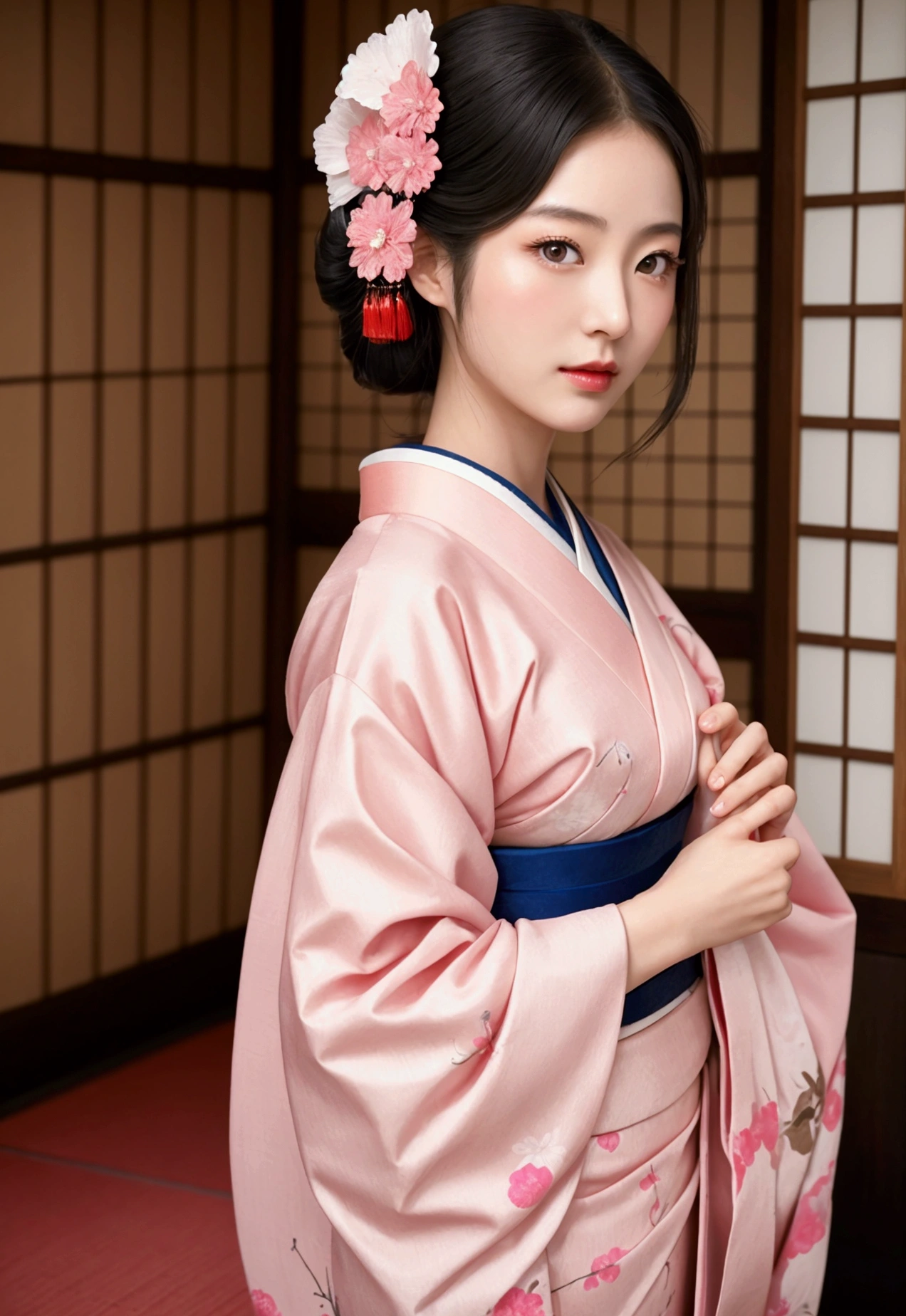 Japanese woman in a traditional pink kimono, 美しいgeishaの写真, Beautiful Japanese hairstyle, geishaの肖像, 美人のgeisha, geisha, Exquisite digital photography, Beautiful character pictures, geishaの肖像, Amazing digital photography, 日本のgeisha, Beautiful Shimada hairstyle, Elegant Japan Woman.