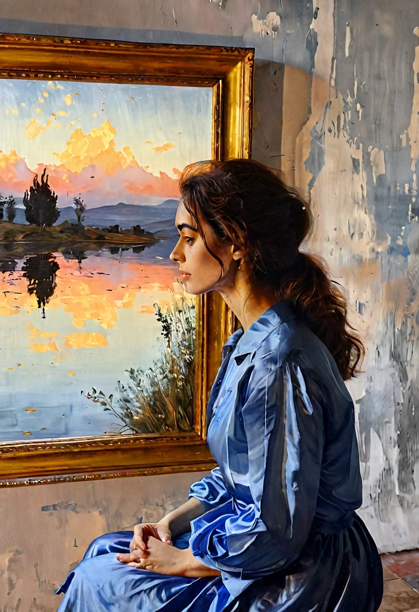 Reflected in a painting, the feeling of loneliness and retention of feelings 