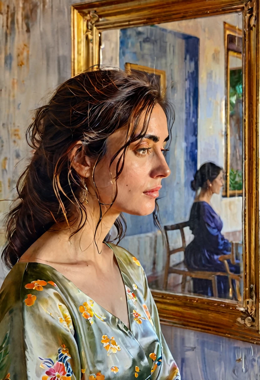 Reflected in a painting, the feeling of loneliness and retention of feelings 