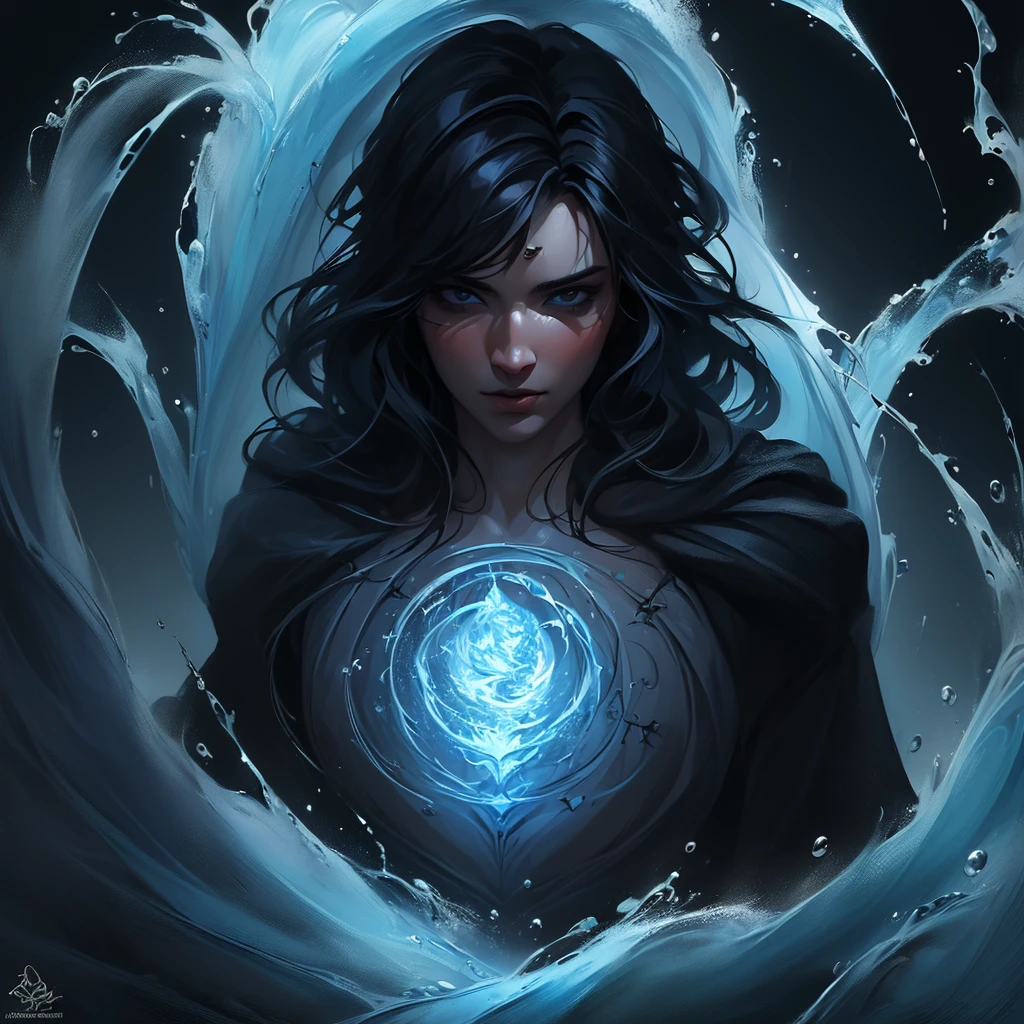 (masterpiece, Best quality:1.4),(absurdity, a high resolution, Ultra detailed:1.2), (1 handsome man:1.4),(using dark magic:1.4),Water Magic,playful illustrations, creative overlays, Artistic synthesis,fantastical scenes, memorable stories, vivid visual effects, upper body,
