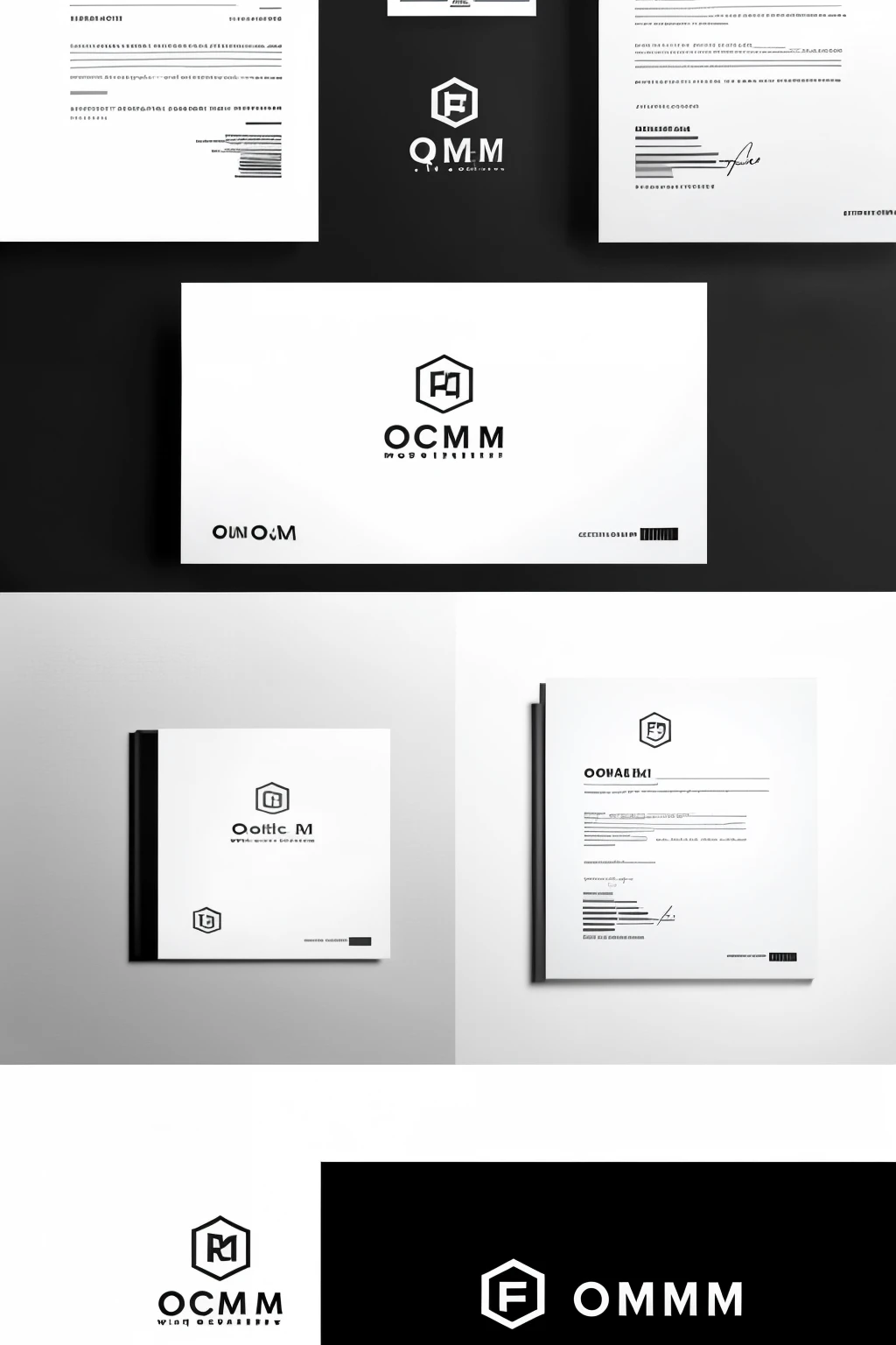 Create a mordern corporate logo for a design company. the logo should combine a symbol mark and text OCM. webs, and signage. Strive for cleanliness, Modern, Black white gray style,Simple style reflects the quality of the design industry.