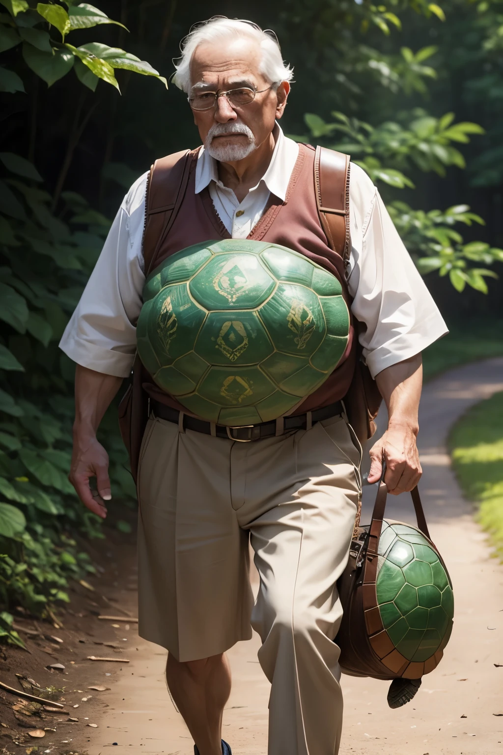 Grandfather carrying a turtle shell