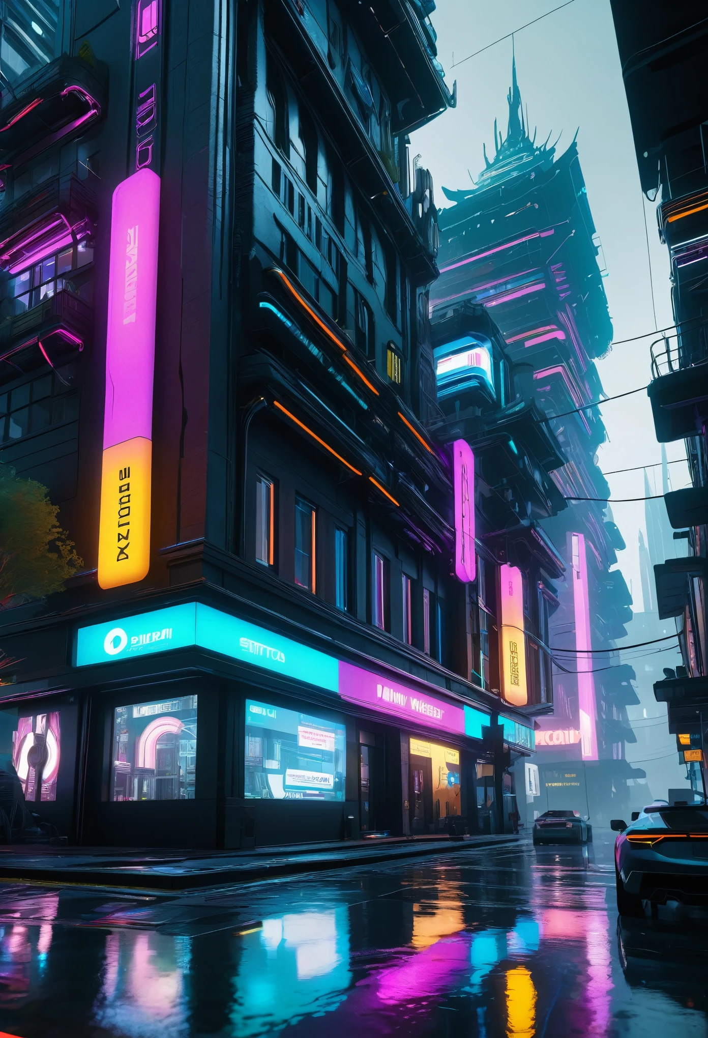 masterpiece, RTX, 16K UHD, HDR, Amazing Unreal Engine, LORA, Athletic and Strong Hero Android/cyborg/mechanical, Hi-tec Buildings City, very intricate details, add_detail:1, ambient occlusion, reflexions/refraction, focus on details:1.1, (multi colored wired/dreadlocks), cyberpunk setting, post-futuristic ambient, year 3500 DC, neon colors:0.25, (neon lights:0.4) in the buildings, rare steam and fog on the floor.