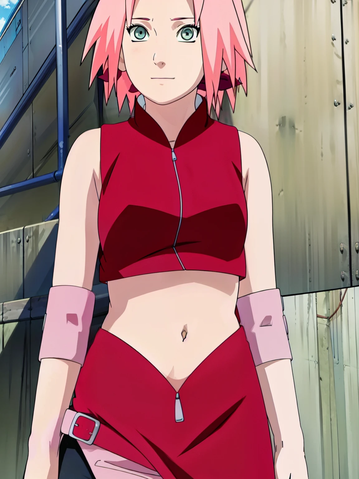 Sakura Haruno showing her belly with open zipper and open top showing her sexy breasts 
