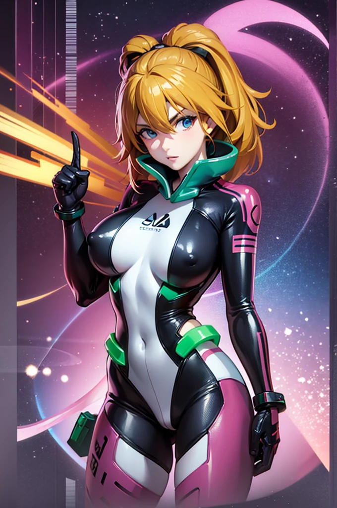 asuka in her tight eva pilot suit pointing her huge, big ass at the viewer while making the peace sign with one of her hands.