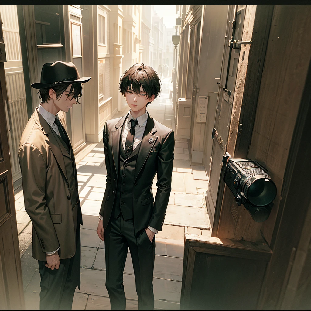 masterpiece、Melancholy young man、Bad figure、intense look、fine lines、Young man in a shabby black suit、1persona々youth、Landscape with rusty shades、20Century London、Sherlock Holmes & City of London, where John Watson played an active role、Victorian、RAW landscape photography、details、Photorealistic、hyperrealistic photography、8k contract、Digital SLR camera、soft lighting、high quality、film grain、ФуджифильмXT3、(masterpiece)、Human point of view、People's eye level、masterpiece、top quality、тщательно продуманные обои CG Unity 8K、oil painting、award winning photo、hips、depth of field、nffsw、blossom、chromatic aberration、Photorealistic、Very detailsd、art stations、trending cgsociety、confused、high detail、dramatic、Volumetric lighting、artwork in the style of Gouvez, Gouvez masterpiece, Gouvez on pixiv artstation, Gouvez, Gouvez on artstation pixiv, Ian J., bowwater style, loish and pluch