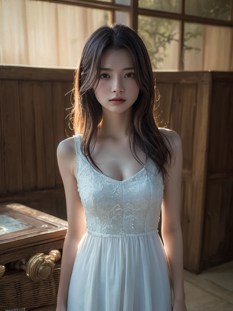 (Highest quality:1.4),(masterpiece:1.4),(Realistic:1.4),(Realistic:1.2),(超High resolution, RAW Photos:1.4),(High resolution, Very detailed:1.2),(8k:1.2),Movie Photos,a photo of a dark-haired,One Girl,alone,wear ,((China dress))、((Upper Body:1.3))