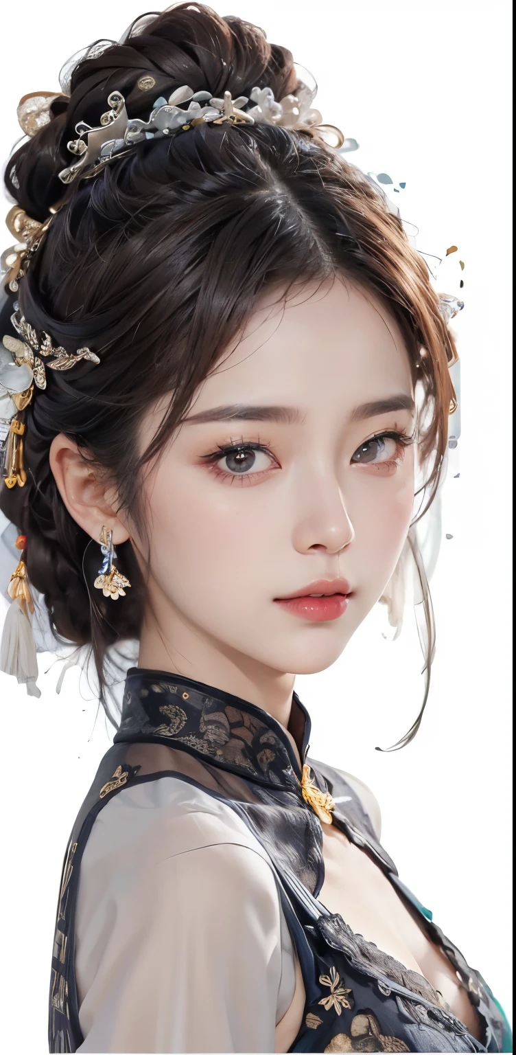 masterpiece, 1 beautiful girl, Exquisite eyes, Double eyelids, Eye bags,Top quality, Ultra high resolution, (Reality: 1.4), original photo, , light, Chinese, Asian Beauty, Korean, very beautiful, Beautiful Skin, Slim, Body facing forward, (超Reality主义), (high resolution), (Very detailed), (Beautifully detailed eyes), (Extremely detailed), Delicate face, Looking at the audience, Facing straight ahead, Neat clothes, sleeveless, short hair, Black Hair, 46 side bangs, White background, Tidy room,Live action photography