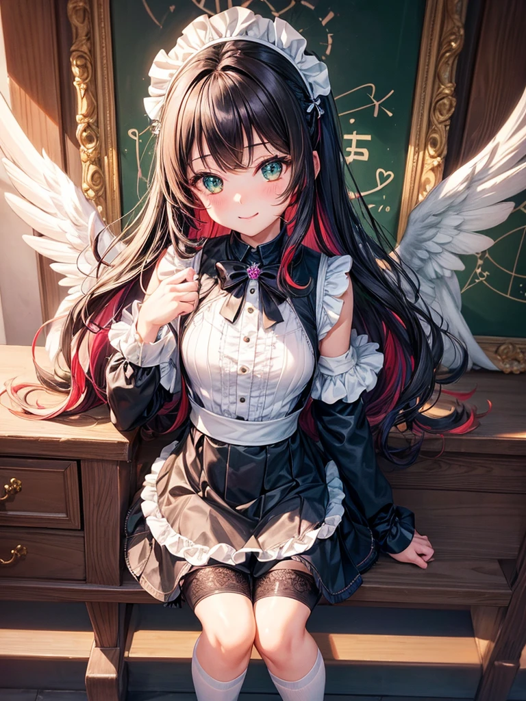 middle School girls,smile,Best Quality,High-dimensional beautiful girl,Multidimensional beautiful girl,Several girls are depicted,Maid clothes,cuteMaid clothes,8k,Highest quality,Long Hair,cute,fluffy,Angel,新しいMaid clothes,Latest Fashion,Long Hair,Green Eyes,Beautiful feet,The top of beautiful girls,School,classroom,perfection,masterpiece,Have sparkling eyes,tights,Horny girl,Naughty Girls,美しいcute女の子,Horny girl,Beautiful girl,leather jacket,Latest Fashionコーデ,Multicolored hair colors,Latest Fashion, girl,