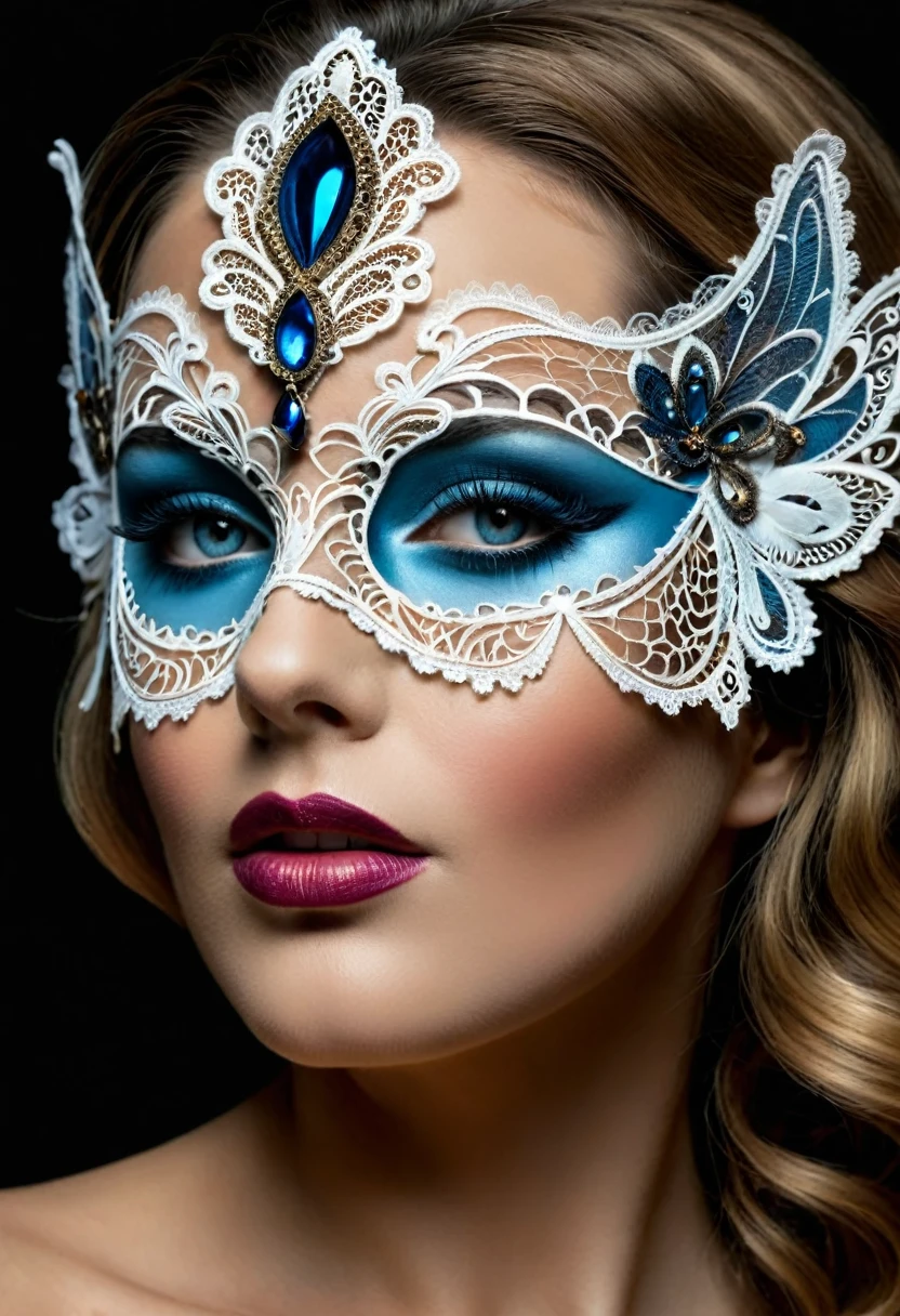 (Sublime femme dans une mascarade, une courtisane sensuelle, élégant masque vénitien en dentelle très détaillés fractales,Costume complexe, Beaux yeux détaillés, regard intense et séducteur, sublimes lèvres détaillées, visage extrêmement détaillé,masque très détaillé,intérieur de bar maussade,éclairage clair-obscur,ombres dramatiques,Cinématique,4k,8k,haute résolution,masterpiece:1.2,ultra-détaillé, Réaliste, photoRéaliste:1.37, couleurs riches,Palette de couleurs raffinée, captivant)