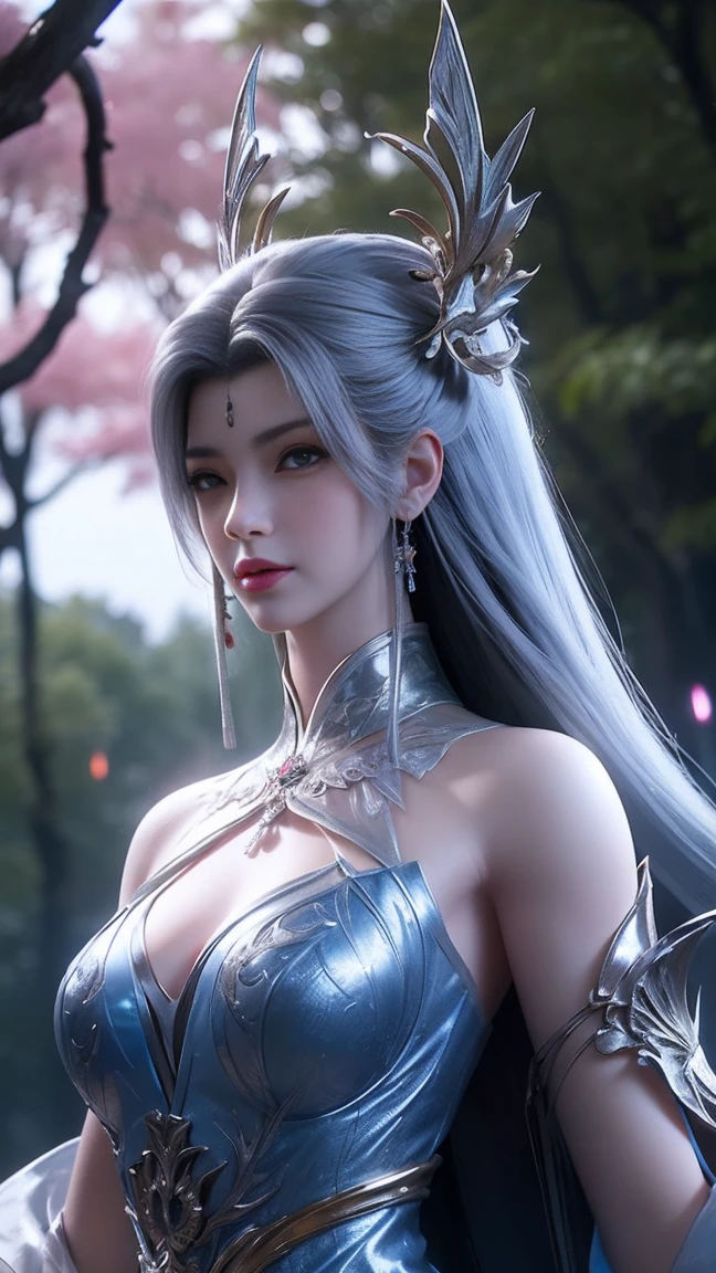 top-quality、masterpiece、超A high resolution、(Photorealsitic:1.4)、Raw photo、Battle Cyborg Angel、large wings made of metal、White porcelain body、Acrylic Clear Cover、white hair、glowy skin、1 Cyborg Girl、((super realistic details))、portlate、globalillumination、Shadow、octan render、8K、ultrasharp、character edge light,Colossal 、Raw skin is exposed in cleavage、Details of complex ornaments、Zeta Gundam details、Hydraulic cylinder、Small LED lamp、highly intricate detail、Realistic light、a purple eye、radiant eyes、Facing the camera、neon details、cowboy shot、Futuristic headgear、About Cyberpunk、、perfect face, face cold, random expressions,random action, ancient japanese architecture,pond, a close up of a woman in a dress holding a sword, by Yang J, Anime fantasy illustration, 2. 5 D CGI anime fantasy artwork, Chinese fantasy, xianxia fantasy, author:Fan Qi, Inspired by Lan Ying, trending digital fantasy art, Beautiful character painting, Fantasy art style, a beautiful fantasy empress, inspired by Wu Bin, Inspired by Ai Xuan, face smile, In his right hand, he held a small blue bag, panicking face, in the dark forest, Cinematic lighting, depth of field, glowing light, ray tracing, reflection the world, close-up, masterpiece, masterpiece, high quality, Best quality, high detail, accurate, anatomically correct, Textured leather, uhd, A high resolution, 1080P