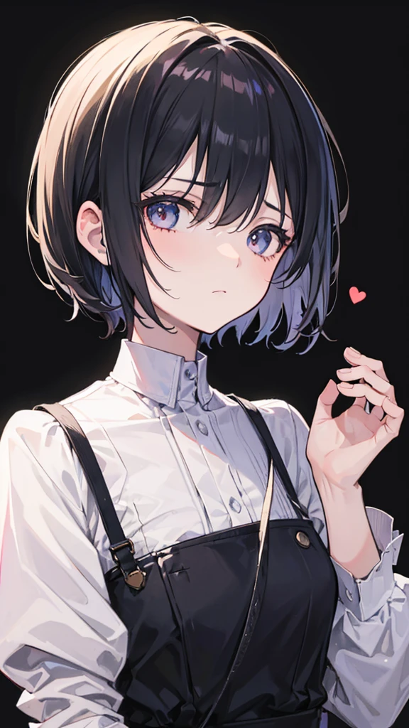 A girl,short hair,Sad and expression,Dark background,Simple background