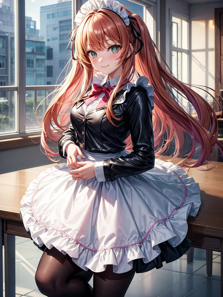 middle School girls，smile，Best Quality，High-dimensional beautiful girl，Multidimensional beautiful girl，Several girls are depicted，Maid clothes，cuteMaid clothes，Future maid fashion、8k，Highest quality，Long Hair，cute，fluffy，Angel，新しいMaid clothes，Latest Fashion，Long Hair，Green Eyes，Beautiful feet，The top of beautiful girls，School，classroom，perfection，masterpiece，Have sparkling eyes，tights，Horny girl，Naughty Girls，美しいcute女の子，Horny girl，Beautiful girl，leather jacket，Latest Fashionコーデ，Strongest Beautiful Girl，A girl who surpasses the limits of beauty，Multicolored hair colors，Latest Fashion， girl，