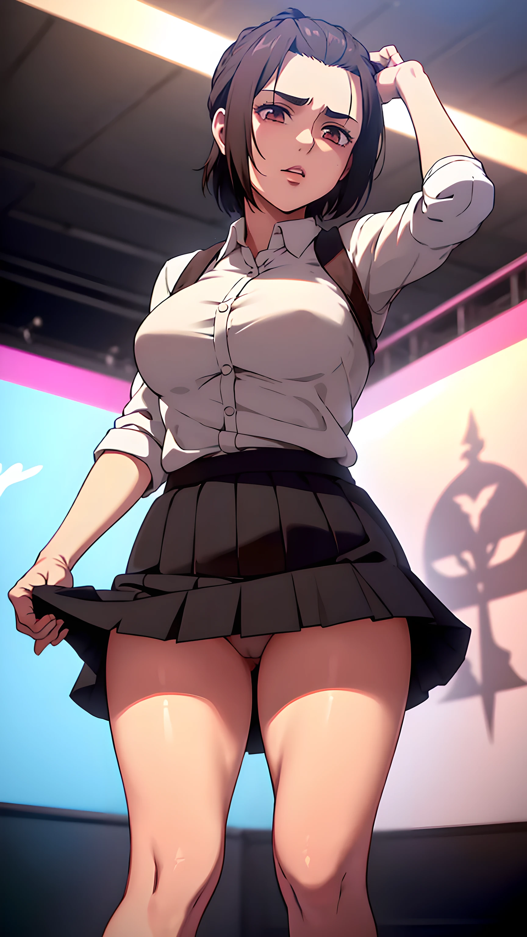 (cowboy shot), sfw, (masterpiece), (best quality:1.0), (ultra highres:1.0), detailed eyes
BREAK
GabiAOT, looking at viewer, 1girl, standing on stage
Primaballerina_tutu, wearing a short skirt
BREAK
(stage, theater, indoors, gorgeous view) , big breasts, sexy figure, short skirt, visible underwear , ((detailed face)) , High Resolution , ((Gabi From AOT)) , (((too short skirt))) , (((up skirt))) , ((visible underwear)) , mature girl, skirt lifted, hairy pussy