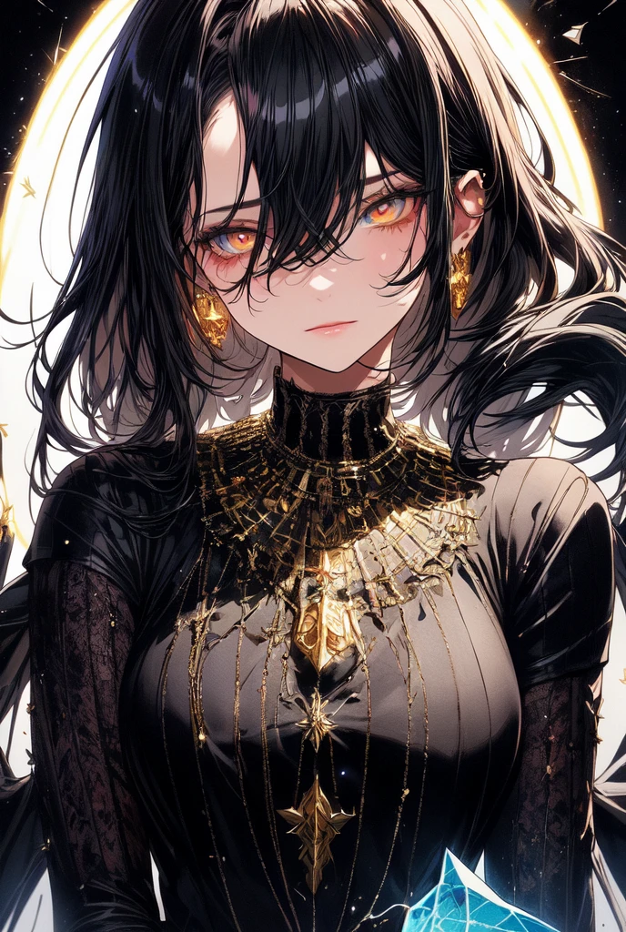 (Masterpiece, Sidelight, Fine Eyes: 1.2), (Super Fine, High Resolution: 1.2), Beautiful Girl, Black Gold Theme,