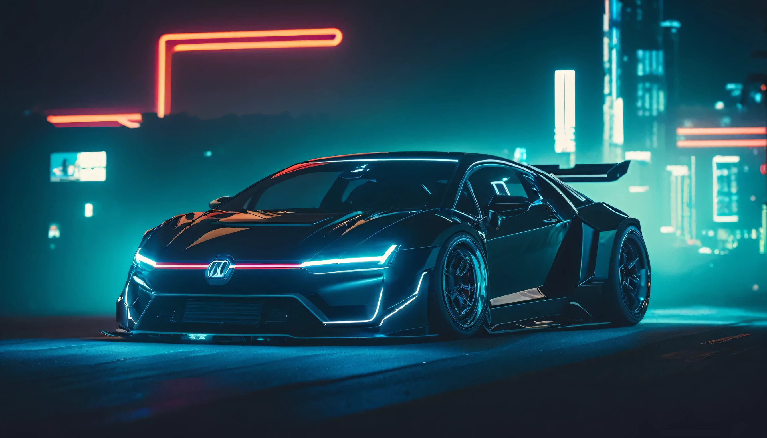 (Intricate details:1.2), (Reality), (masterpiece), (photography),  light, 
Environment cyberpunk, car, Ground car, Motorcycle, No humans, landscape, Solitary, car focus, at night, , Neon lights
 