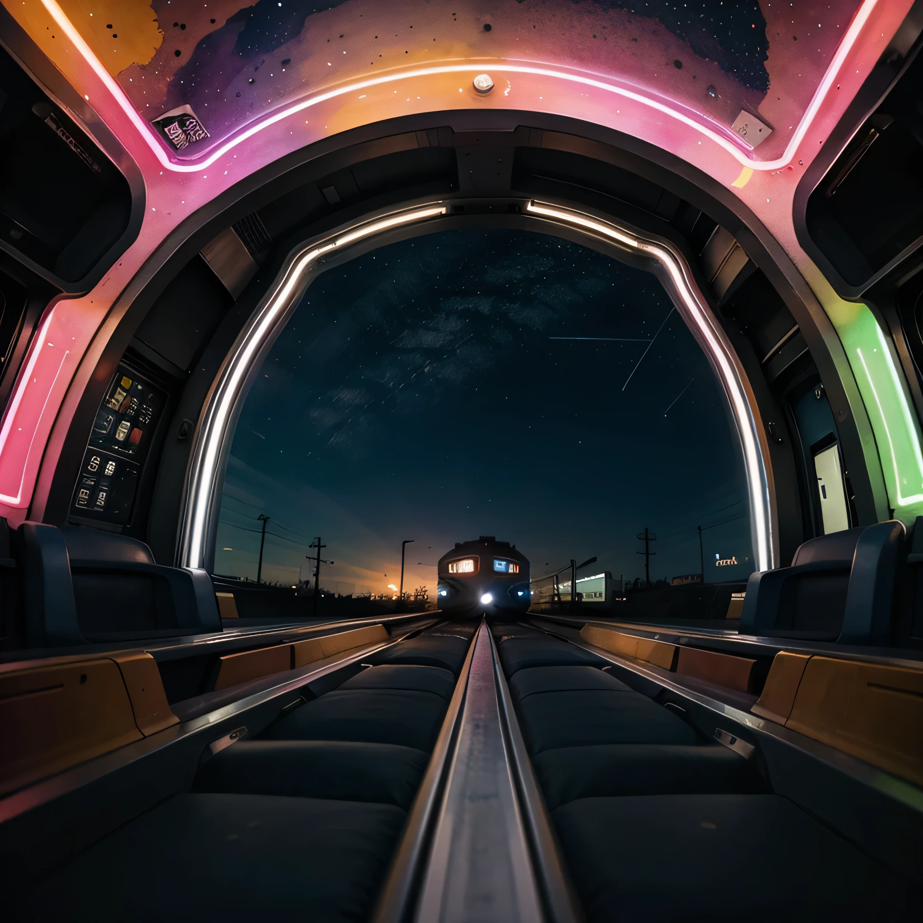 train, space, neon, watercolor, bottom