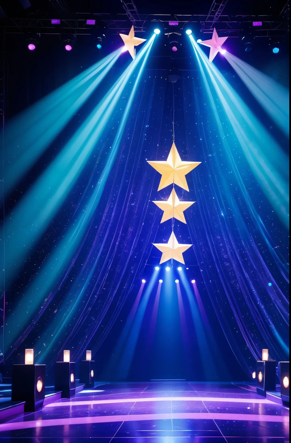 Make a stage in the shape of a catwalk, The entrance must be star-shaped and everything must be shiny