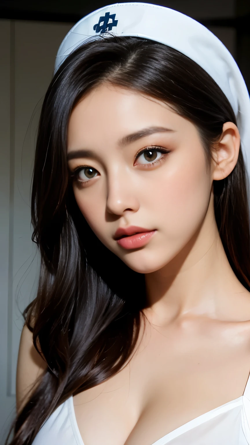 (An ultimate beautiful mature woman), Experienced nurses, Very detailed顔, Delicate lips, Delicate eyes, Double eyelids, #1: Dark Brown Updo, (Smiling), ((Beautiful Teeth)), (((Nurse in pink)))), Large Breasts, (Thighs Thighs Thighs), Perfect契合, Perfect身材, Perfect脸蛋, (((background: A ward with many medical equipment)))、(Boundary depth written), Perfect图像真实感, With detailed background, Detailed clothing, Perfect、Surrealism、Photorealism、Maximum resolution 8K, (masterpiece), Very detailed, professional