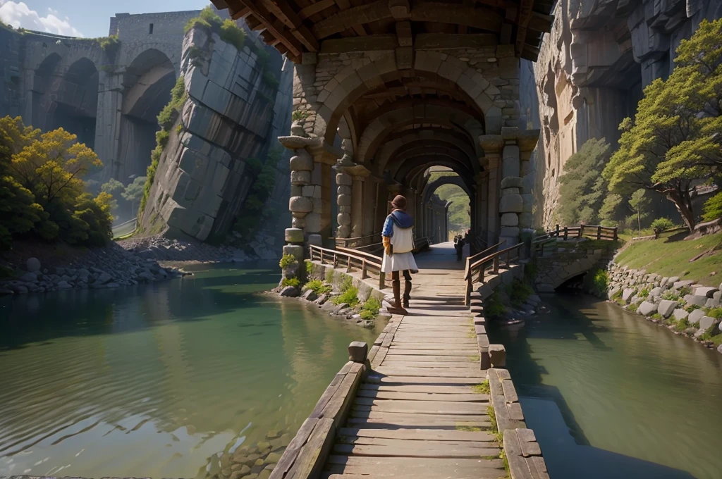 a stone bridge，((Head-up shooting 1.7)) ((The height of the camera lens is the same as the bridge deck1.8)) 