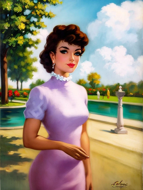 masterpiece, best quality, ultra-detailed, illustration, beautiful detailed eyes, 1girl, detailed scenery, water drop, short sleeves, sunlight, smile, white dress, style of Francois Gerome