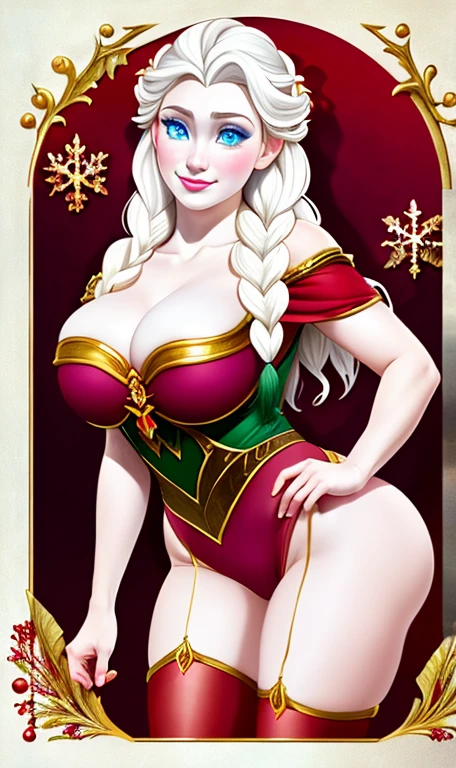othalama style, 
([Emilia Clarke|violet starr|Lily Collins]:0.9) standing, wearing holiday outfit, wearing christmas stockings
[Dibujos cheered ups, vector art, cheered up :realist, real life, hyper realist:0.35],,, New Year 
, , big breasts, fit, gigantic,
Divine power and beauty are a testament to her role as chooser of the slain., Very detailed, Like Elsa from Frozen, 
, masterpiece, ,  