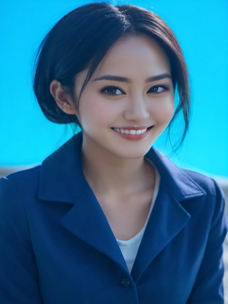 arafed woman in blue jacket and blue shirt smiling at camera, cindy avelino, serena malyon, fanart, nivanh chanthara, 1 / 4 headshot, 1 / 2 headshot, headshot profile picture, photo of a model, hana alisa omer, unreal ungine 5, mai anh tran, head and shoulders shot, 30 years old woman