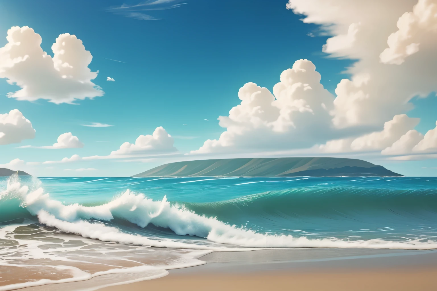 Vision，Q version style,Waves Texture,Beach