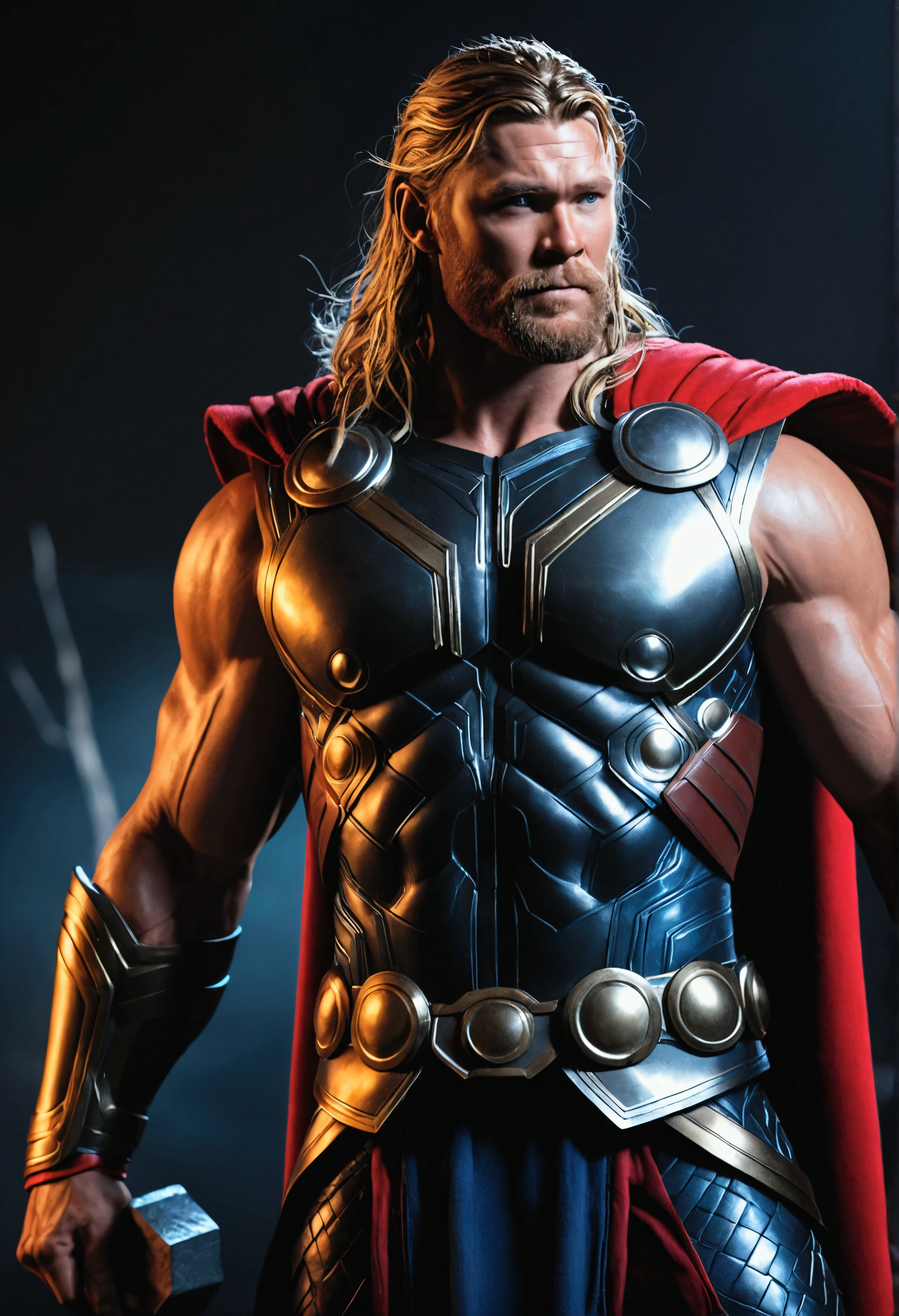 muscular superhero thor, detailed anatomy, dramatic lighting, highly detailed, 8k, photorealistic, chiaroscuro, dramatic render, cinematic, unreal engine erotic 