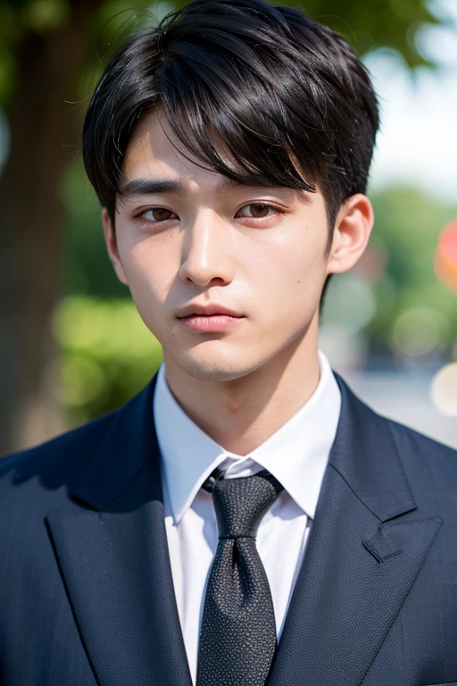 8k、Chinese men、20 years old、Black Hair、Short Hair、Tired look、Hollow Eyes、Stubble、Colored Shirts、Black suit、No tie、