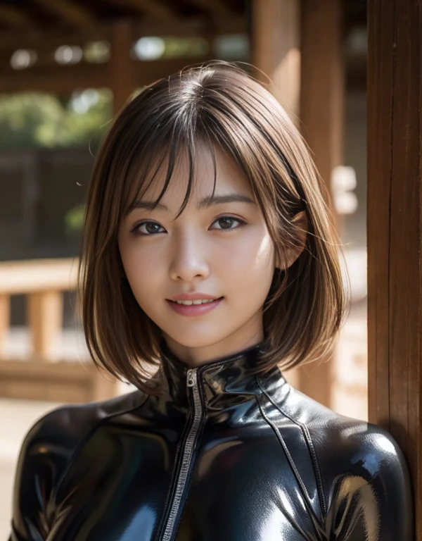 (1 girl)、highest quality、masterpiece、超A high resolution、(Photoreal:1.4)、Raw photo、1 girl、Wet Hair、hot、Sweat、(Wear skin-tight leather racing suits)、female rider、Long sleeve,、Leather Racing Gloves、Portraiture、Shadow、Octane Rendering、8k、Ultra Sharp、Metal、Intricate decorative detailore about Japan、Very intricate detail、Realistic Light、(smile)、Shining Eyes、To the camera、Small LED、close